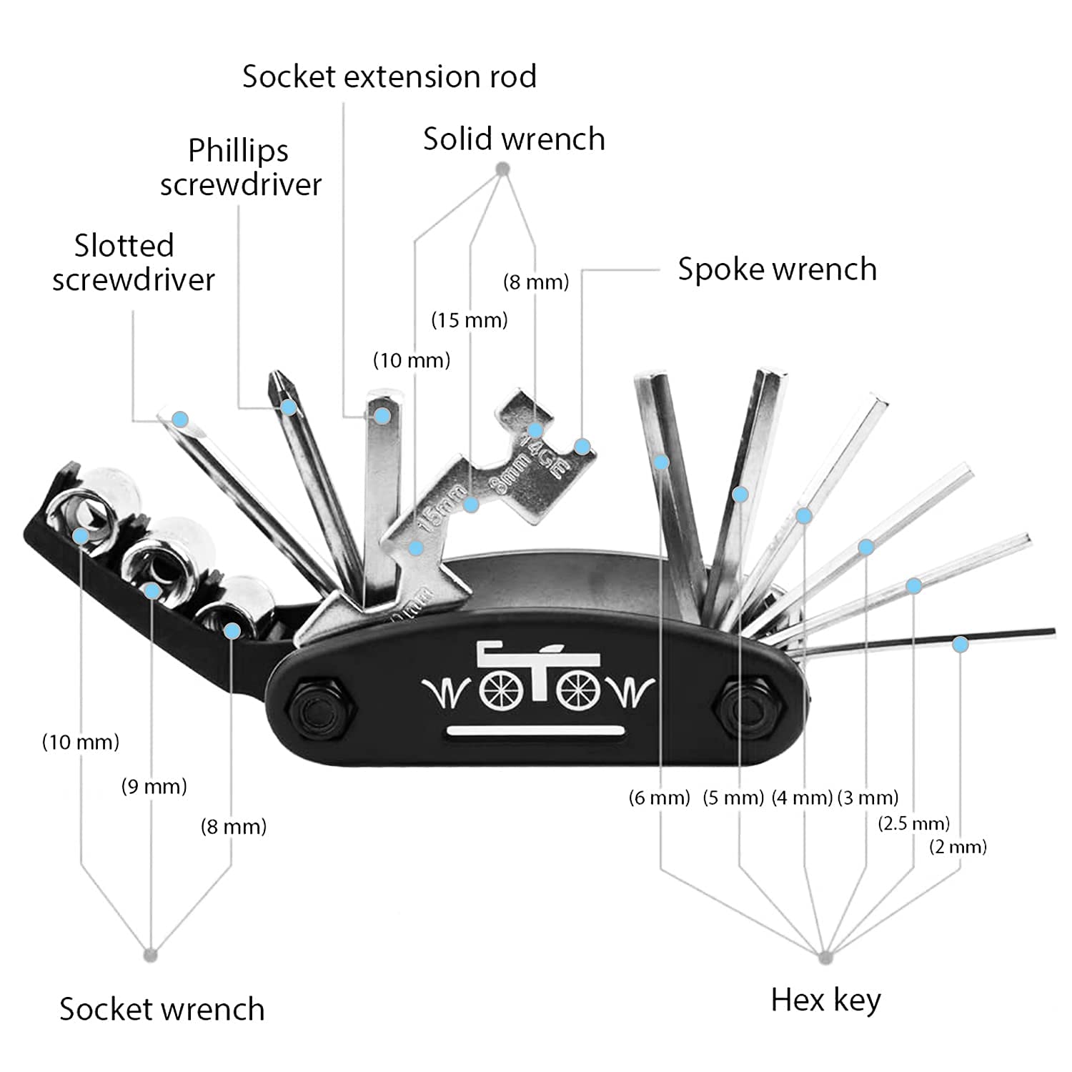 Bike Repair Tool Kit, 16 in 1 Bicycle Multitool with Bike Tire Levers Hex Spoke Wrench, Multi Function Accessories Set for Road Mountain Bikes