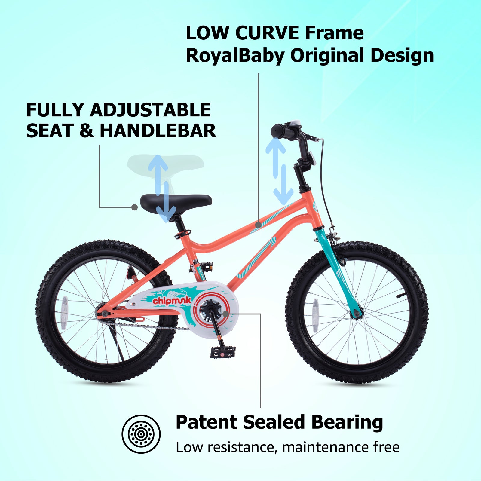 RoyalBaby Chipmunk Kids Bike Boys Girls 14 16 18 Inch Bicycle for Ages 4-9 Years, Training Wheels Options, Multiple Colors